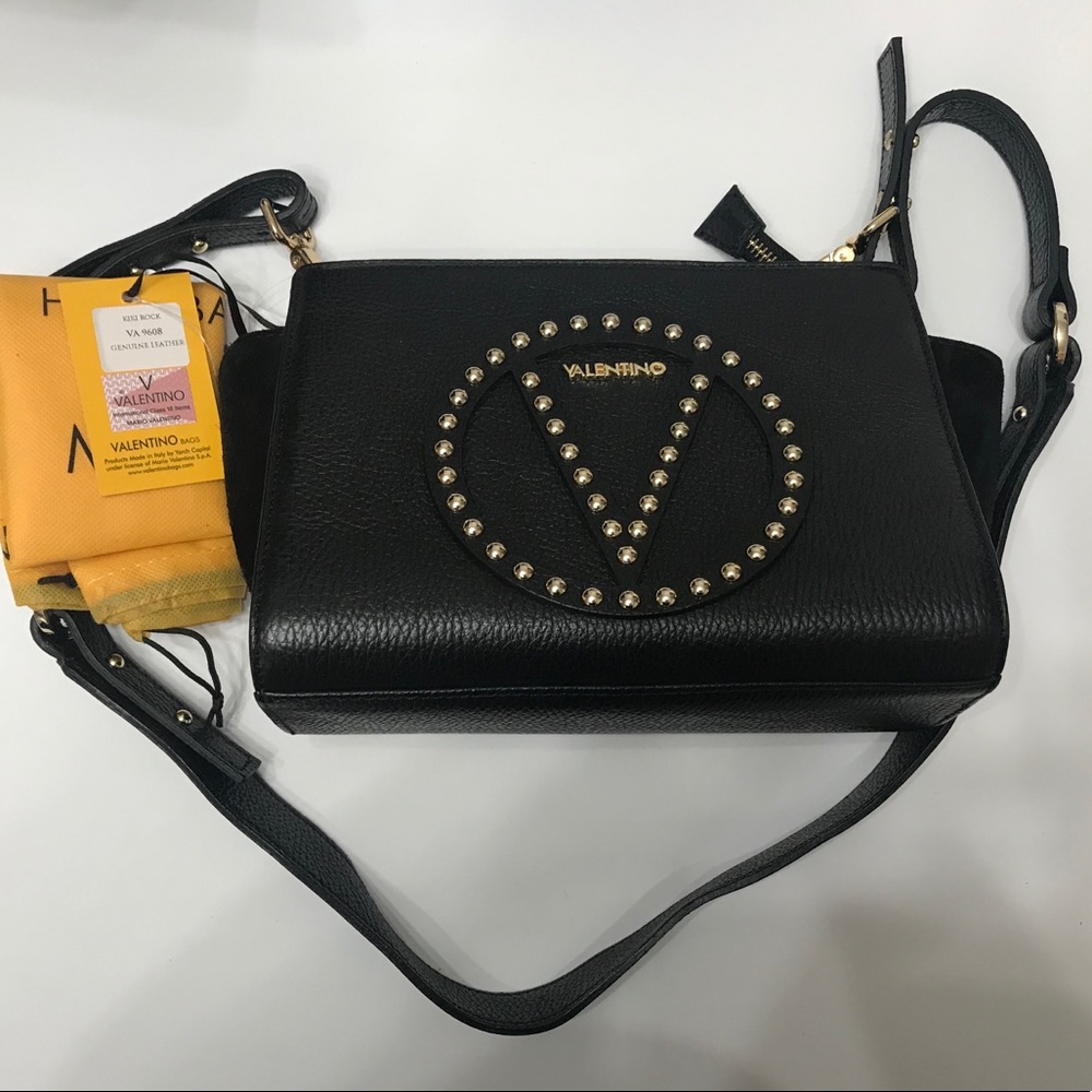 Valentino Black Kiki Rock Leather Crossbody Bag